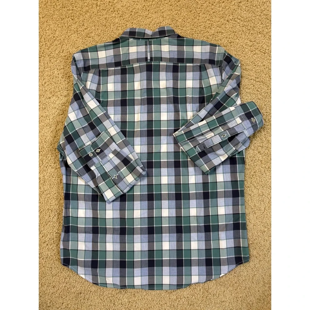 Banana Republic Mens Slim‎ Fit Custom 078 Wash Shirt Green Blue Plaid Large L